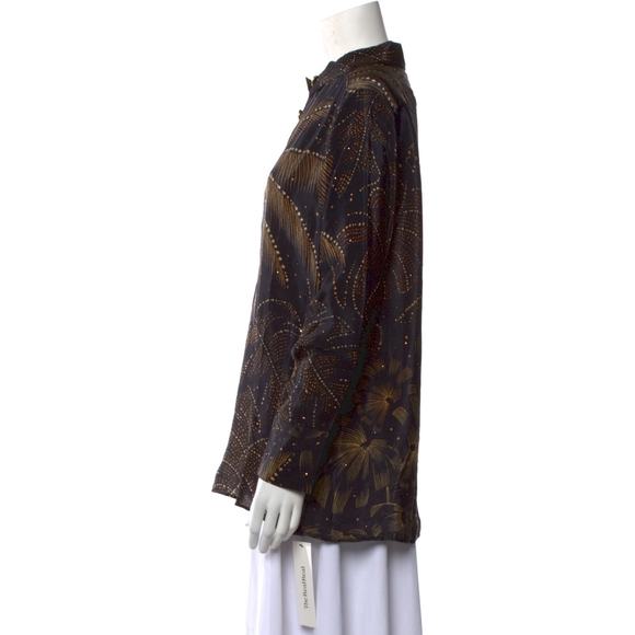 Farm Rio Black Golden Foliage Pajama Buttondown Shirt - Picture 3 of 8